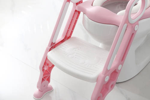 Children Folding Potty Chair Trainer With Safety Adjustable Ladder - Pink