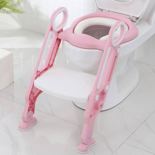 Children Folding Potty Chair Trainer With Safety Adjustable Ladder - Pink