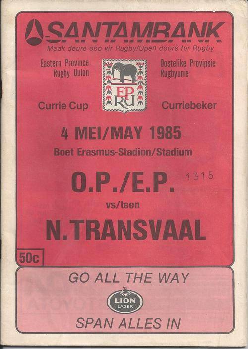 1985 Eastern Province Rugby Programme