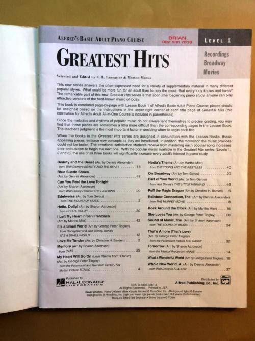 Alfred's Basic Adult Piano Course, Greatest Hits, Level 1