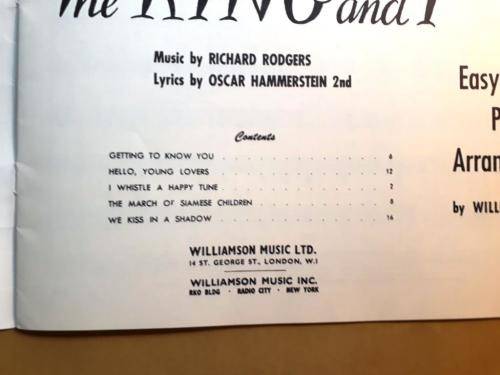 Selections from "The King and I', Rodgers/Hammerstein [arr. for easy piano]