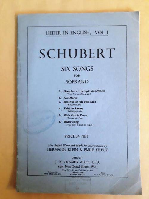 Lieder in English, Vol. 1, Six Songs for Soprano, F.P. Schubert