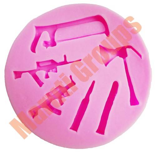 Weapon mould:  Hammer,Saw,Gun, Bullet Fondant Moulds