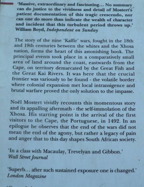 Frontiers by Noel Mostert(Eastern Cape/Settlers/ frontier wars/Xhosas)