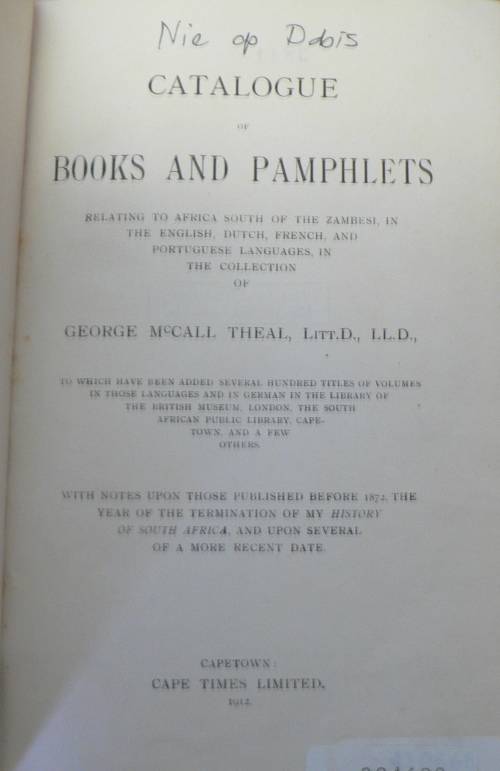 Catalogue of South African books and pamphlets by George McCall Theal