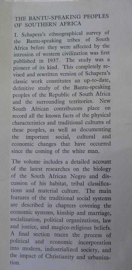 The Bantu-speaking peoples of Southern Africa by W.D. Hammond-Tooke(ed)