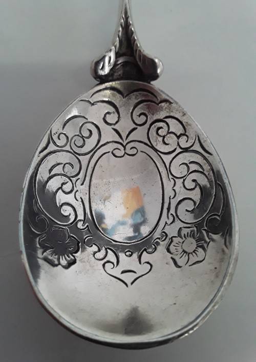 Early Dutch solid silver caddy spoon by Gebruder Niekerk.