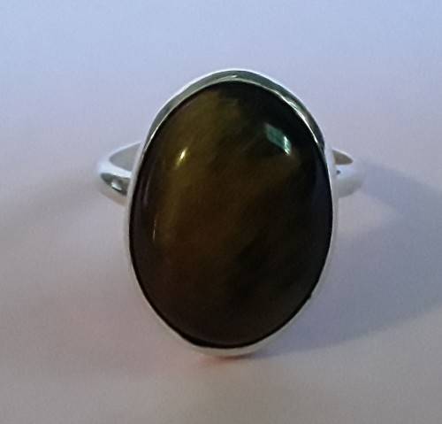 Silver ring with lovely large stone.  Adjustable band