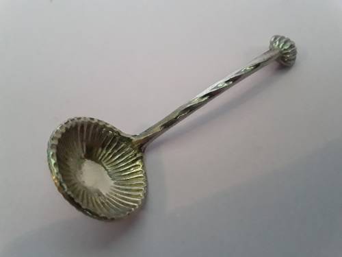 Early Pair of Cased Silver Plate Shell-Shaped Footed Salts and Spoons.