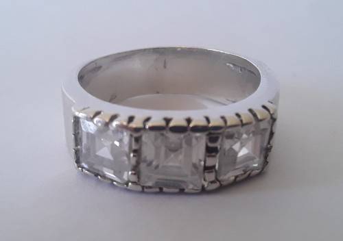 Solid sterling silver ring with three clear, faceted stones.  Size N.  4.6g