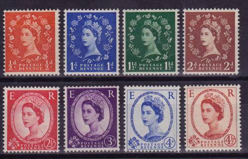SCARCE GB QE II 1958/61 GRAPHITE LINED DEFINITIVE SET OF 8 - WMK MULTIPLE CROWNS - CAT R925