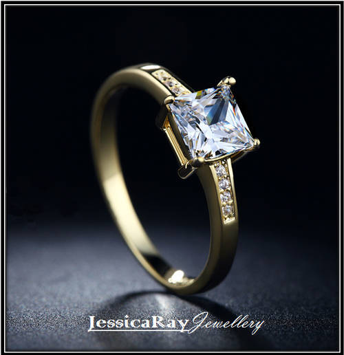 18k Rose Gold Plated, Princess Cut Cubic Zirconia