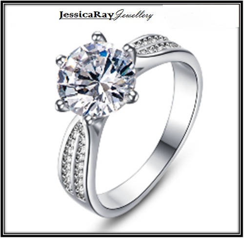 PetiteTrellis Solitaire  - Prong Set Ring Set in Silver with 3.5ct Solitaire CZ - USA 7