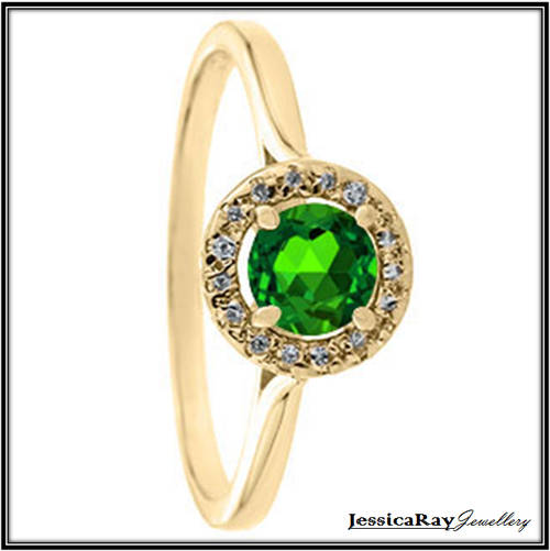 18kt Yellow Gold Plated CZ Emerald 'Halo' Ring - USA SIZE 6