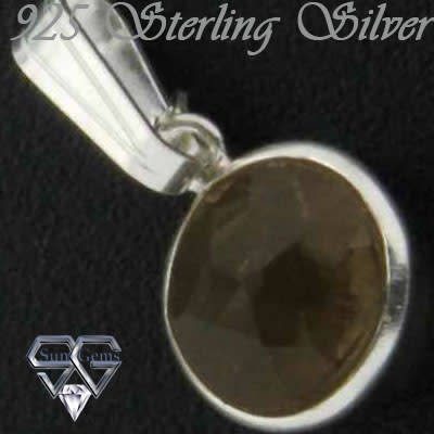 Sterling Silver Pendant 17mm with Smokey Quartz stone