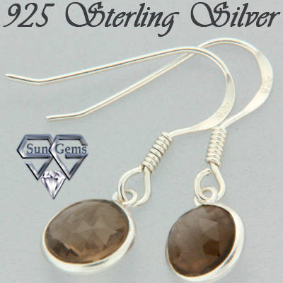 Sterling Silver Earrings 23 mm With Smokey Quartz Stone