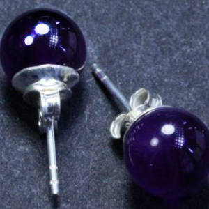 Sterling Silver Earrings 8 mm Amethyst Stone