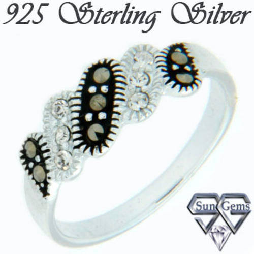 Solid 925 SS & Marcazite + Crystal ring size 7# + 2.10g