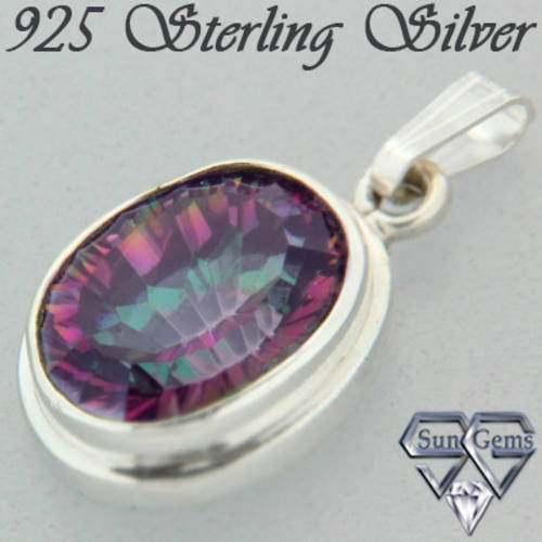 Solid 925 Sterling Silver & Mystic Topaz Pendant 26mm + 4.57g