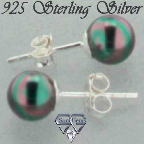 Solid 925 Sterling Silver & MOP earrings 6mm+ 1.04g (pair)