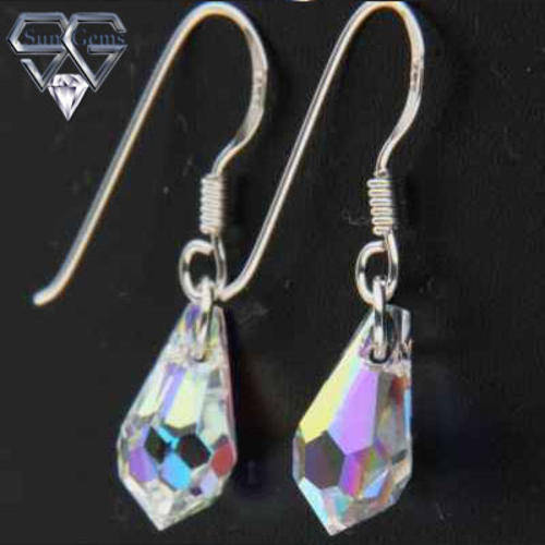 Sterling Silver Earrings 34 mm with crystal stone  Pendant