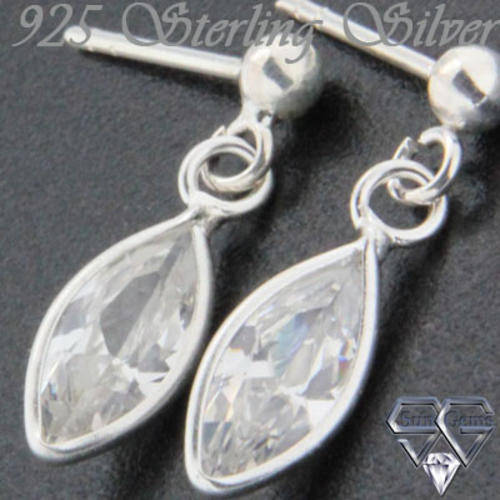 Solid 925 Sterling Silver & CZ Earrings 18mm + 1.23g