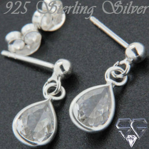 Solid 925 Sterling Silver & CZ Earrings 15mm + 1.33g