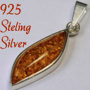 Natural Mined Amber & Solid 925 Sterling silver pendant 30mm + 1.58g