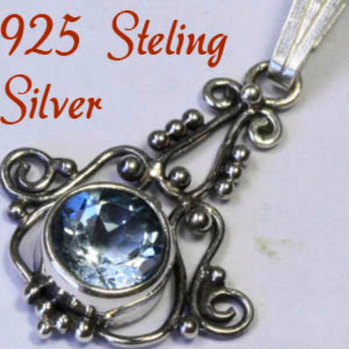 Solid 925 Sterling Silver & Natural Topaz Pendant 28mm + 1.10g