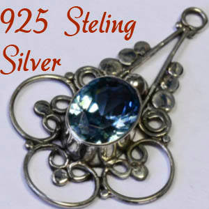 Solid 925 Sterling Silver & Natural Topaz Pendant 39mm + 2.15g