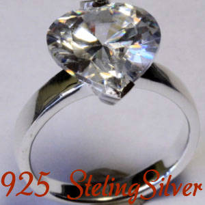 Solid 925 Sterling Silver & Russian created diamond ring size  8# + 5.15g