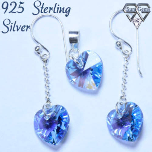 Solid 925 Sterling Silver & Crystal set earrings 35mm 1.68g & pendant 20mm 0.72g