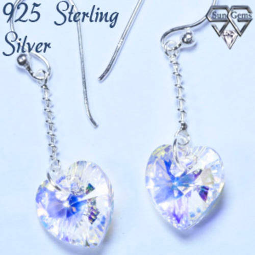 Solid 925 Sterling Silver & Crystal earrings 35mm 1.68g