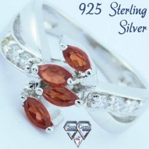 Solid 925 Sterling Silver & Garnet + CZ ring size 7# + 4.42g