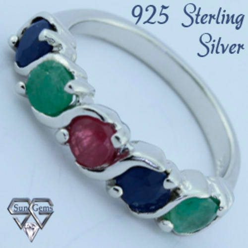 Solid 925 Sterling Silver & Mix Gemstones ring size 8# + 3.67g