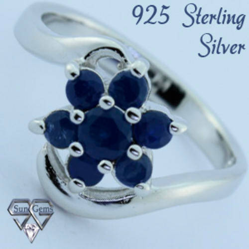 Solid 925 Sterling Silver & Sapphire ring size 8# + 4.33g