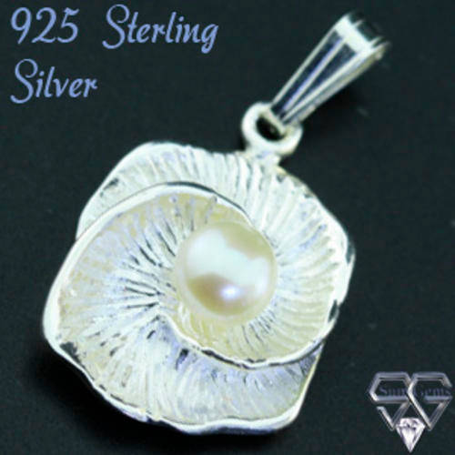 Solid 925 Sterling Silver & Pearl pendant 27mm + 3.38g