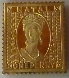 SOLID 925, SILVER NATAL ONE PENNY HERITAGE STAMP 22 ct GOLD PLATE.