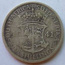 SOUTH AFRICAN UNION SILVER 1941 2.5 SHILLING COIN.