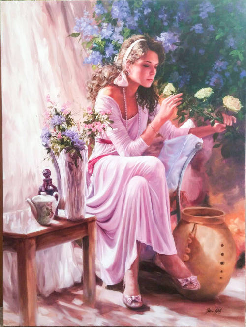 Deon Stols Oil on canvas Young woman "Dreamer"