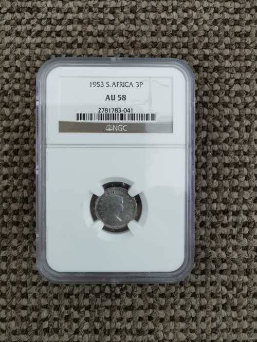 1953 South Africa 3P - NGC AU58