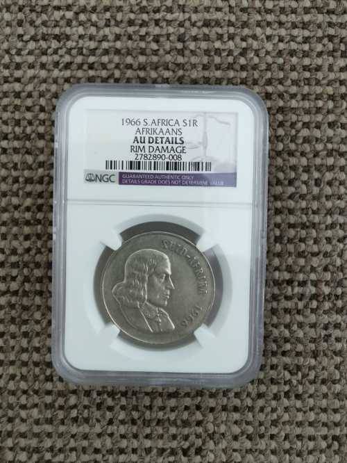 1966 South African R1 Silver (AFR) - NGC AU DETAILS