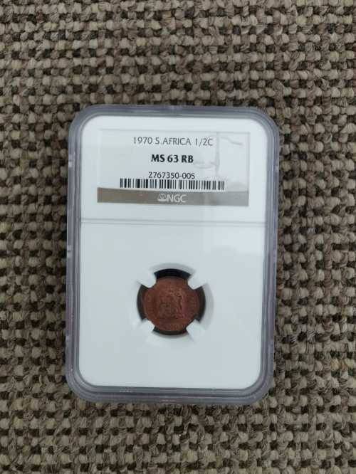 1970 South African 1/2 Cent - NGC MS63 RB