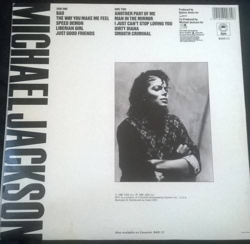 MICHAEL JACKSON, BAD, 12` Vinyl LP Record. Mint condition. RARE!