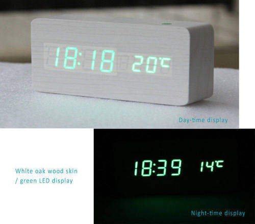 Wood Wooden Clock with LED Display 3 Sets Alarm Time Temperature Sound Control