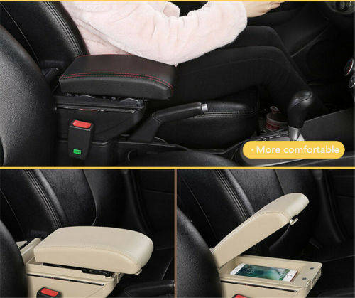 1X Universal PU Leather Car Central Container Armrest Box Cup Holder Storage box (Color Beige)