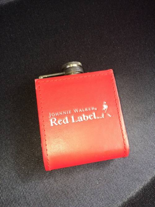 Johnnie Walker Red Label Scotch Whisky - Leather Covered Hip Flask