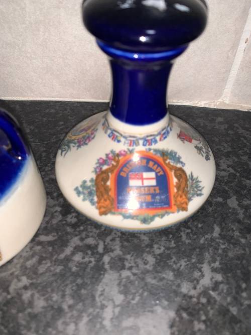 2 x Miniature Porcelain Liqueur Bottles - British Navy Pussers Rum - Rare Find