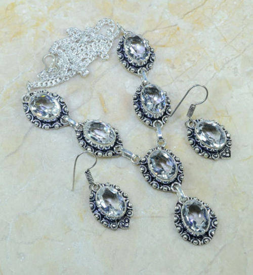 STUNNING WHITE TOPAZ EARRINGS AND NECKLACE SET