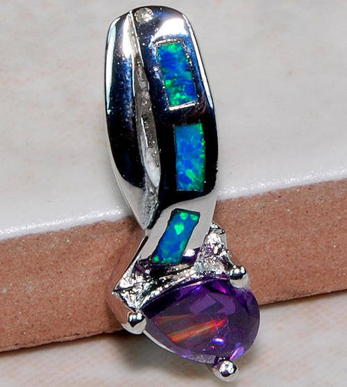 Absolutely Stunning Amethyst & Opal 925 Sterling Silver Pendant